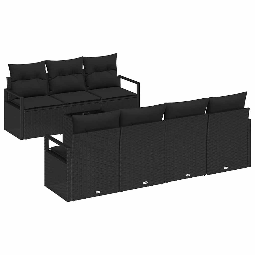 Garten-Sofa-Set 8 pcs Schwarz Poly-Rattan und Stahl und Glas